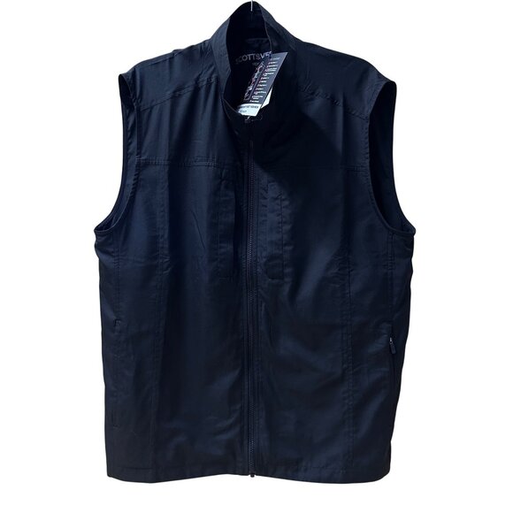 NWT Scottevest Mens Featherweight eVest Black Vest L 16 Pockets RFID BottleHolde - Picture 1 of 8